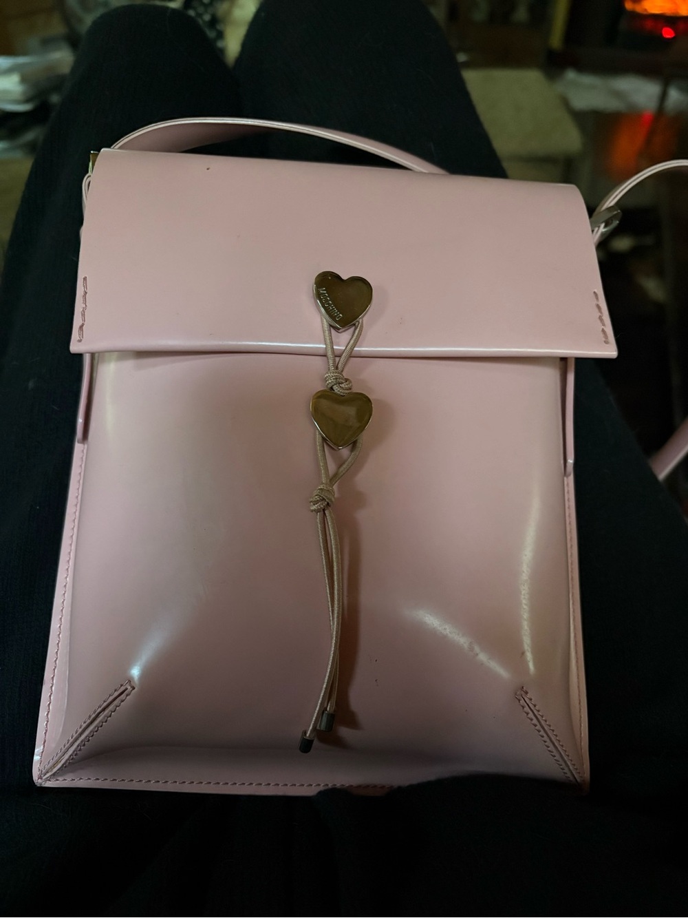 Moschino Couture Light Pink Heart-Accent Crossbody Bag
